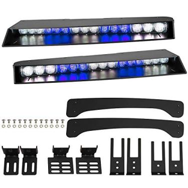 Imagem de ASPL Barra de luzes de viseira 2-15 LEDs 29 padrões de flash interior superior para-brisa montagem dividida barra de luz estroboscópica de aviso de emergência (azul/branco)