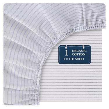 Imagem de Lane Linen Lençol com elástico solteiro 100% algodão orgânico (99 cm x 203 cm) - lençol com elástico 100% algodão super macio Twin GG - lençol de cama leve e durável - TicTwin GG listrado azul cobalto