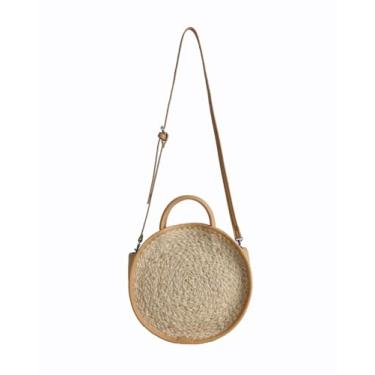 Imagem de SHAREYOIU Bolsa feminina de palha redonda de tecido natural bolsa de praia, Caqui
