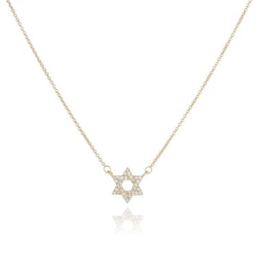Imagem de Colar feminino Made in Israel banhado a ouro 14 quilates com estrela de Davi inox, pingente de símbolo judaico de Israel, elegante hebraico com zircônia cúbica delicada, joia judaica religiosa