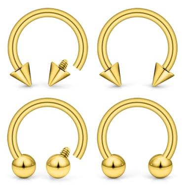 Imagem de Ovxznts Anéis de septo de 14G com rosca interna de aço cirúrgico para septo, anéis labiais, argola em ferradura, piercing para mulheres e homens, 8 mm de diâmetro interno, tom dourado