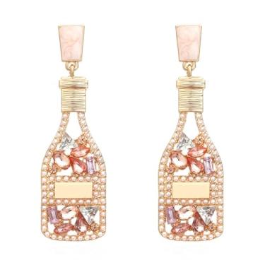 Imagem de Brincos de garrafa de champanhe, strass, ano novo, gota de tequila, brincos pendentes para mulheres, casamento, feriado, festa, Natal, Ano Novo, presentes, Latão, Latão