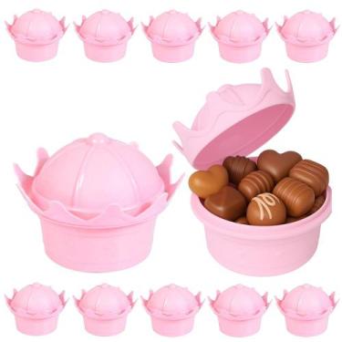 Imagem de Kit 10 Potes de Doces e Decoração Festa Infantil de Coroa Rosa - Plasú