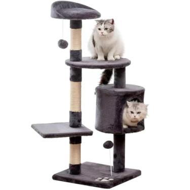 Imagem de Arranhador De Gato Torre Casinha 5 Andares Luxuoso Brinquedo Poste Sisal Cama Toca Grande(Cinza Escuro)