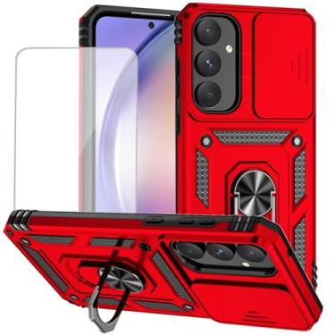 Imagem de Yodueiv Capa para Galaxy A55 5G, capa para SamsungA55 SM-A556U com protetor de tela de vidro temperado e capa de câmera deslizante, anel magnético suporte de carro capa protetora para Samsung Galaxy