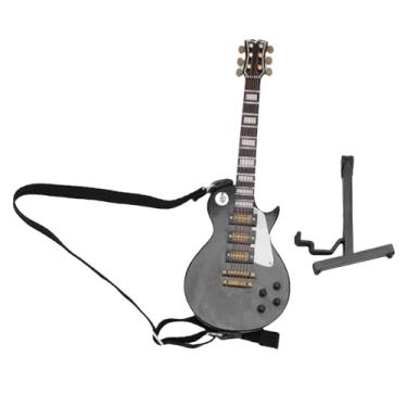 Imagem de Asixxsix Guitarra eléctrica em miniatura de madeira, réplica de guitarra eléctrica de mini instrumento musical para enfeites de