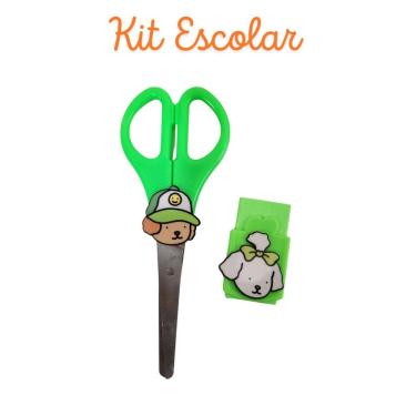 Imagem de Kit Escolar tesoura sem ponta e borracha Ursinhos Bobi goods papelaria borracha com capa escolar material férias escolar