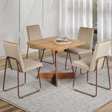 Imagem de Conjunto Sala de Jantar 4 Cadeiras Belluno Carraro Nogal e Rosê