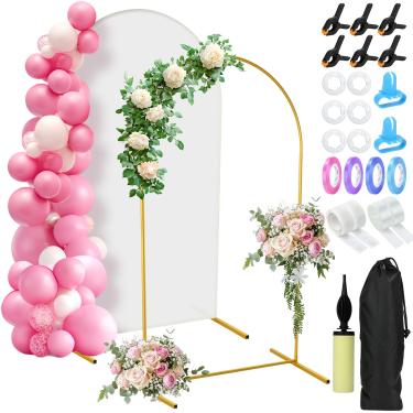 Imagem de Jupwalz Conjunto De Suporte E Capa Para Cenário Em Arco 2,2 M, Metal Dourado Com Bolsa Armazenamento, Ferramenta Balões, Decoração Flores Casamento, Aniversário, Chá Bebê, Formatura, Fácil Montar
