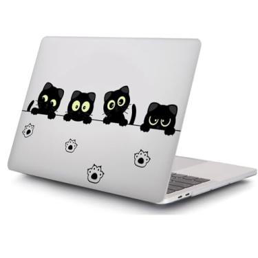 Imagem de QCzyc Capa rígida de plástico compatível com MacBook Pro de 13 polegadas M2/M1 2025 2022-2017 A2338 A2289 A2251 A2159 A1989 A1706 A1708 capa rígida de plástico e adesivo de teclado Mac OS (Black Cat A