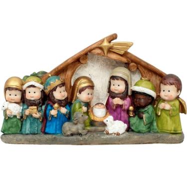 Imagem de Presépio Divertido Em Resina Nascimento Jesus Natal 18x20cm