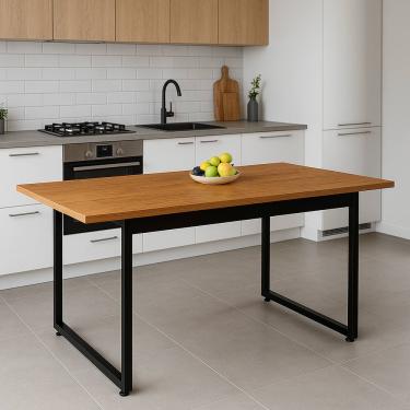Imagem de Mesa de Jantar 120x80 Estilo Industrial Para Cozinha e Sala de Estar Estrutura Pés de Ferro