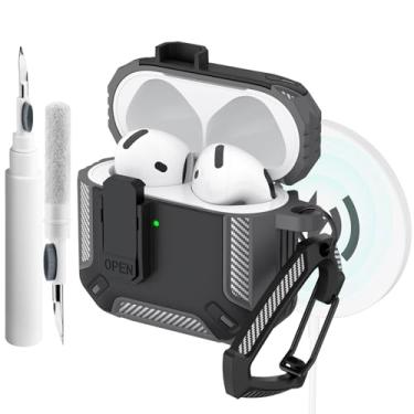 Imagem de Meliya Capa para AirPods 4ª geração com clipe de trava segura, capa protetora robusta à prova de choque com kit de limpeza para AirPods 4 (2024) (cinza)