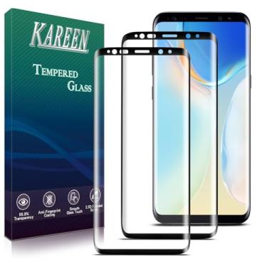 Imagem de KAREEN Pacote com 2 protetores de tela para Samsung Galaxy S9 Plus película de vidro temperado, cobertura total curvada 3D, dureza 9H, antiarranhões, sem bolhas