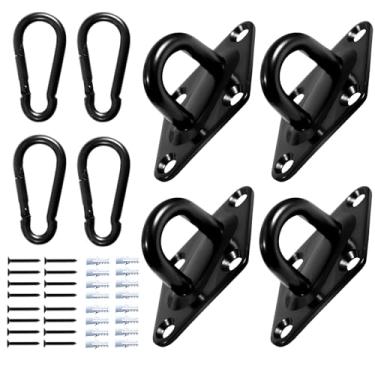 Imagem de Aheucndg Pacote com 4 ganchos de rede, kit de suspensão de rede com capacidade de 499 kg, almofadas de aço inoxidável 304 para atividades internas ao ar livre.