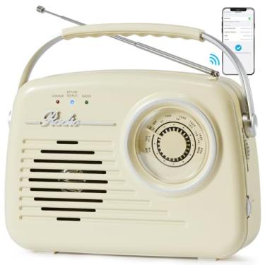 Imagem de Rádio retro Am FM, pequenos rádios portáteis com Bluetooth, funcionam com pilhas AA ou tomadas à parede, suportam cartão SD/USB/entrada AUX/saída de auriculares para casa / exterior (bege)