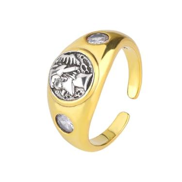 Imagem de OIDIMS Anel grego romano vintage para mulheres homens moda cabeça ajustável anéis legais ajuste confortável banda aberta anel de ícaro estranho declaração única faixa aberta no meio ajuste confortável