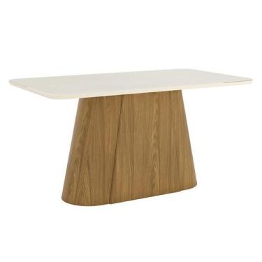 Imagem de Mesa de Jantar Olivia 160 cm Canto Arredondado com Vidro Nature Off Wh