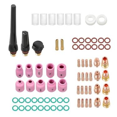 Imagem de findmall Kit de acessórios de tocha de soldagem TIG de 81 peças – Inclui lente de gás resistente, bicos de alumina (12), copos de vidro para tochas WP-17, WP-18, WP-26
