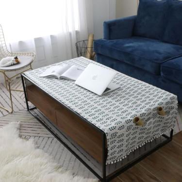 Imagem de Toalha de mesa de café retangular toalha de mesa de linho de algodão toalha de mesa rústica com borlas e bolsos capa de poeira lavável antirrugas para sala de estar, cozinha, festa, decoração de casa