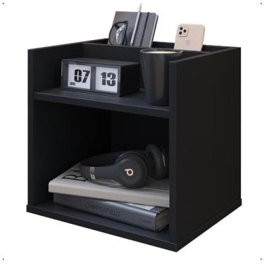Imagem de Mesa de Cabeceira Suspensa Madri Mesinha Nicho Divisória Organizadora Lateral Cama Box Quarto Pequeno Retrô (Preto)