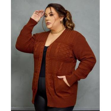 Imagem de Casaco Cardigan Com Bolso Detalhado Lã Plus Size Inverno - Lalinha, Fe