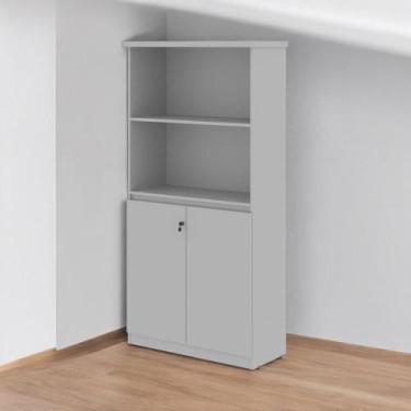 Imagem de Armário Estante com Prateleiras Línea Cinza - Pleno Móveis