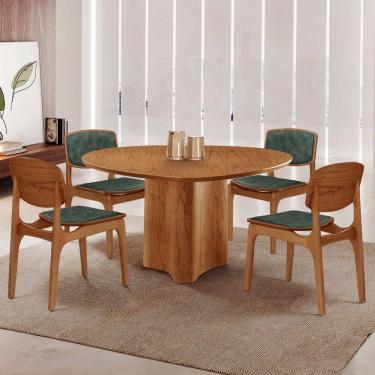 Imagem de Mesa Selene Tampo 135cm Laminado com 4 cadeiras Malta Moderna Mobília