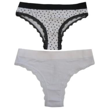 Imagem de Kit 2 Calcinhas Renda Estampa Coração Lavendula e Liso Branco GG - Basic+