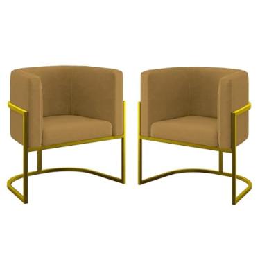 Imagem de Kit 02 Poltronas Lua Sala Decorativa Base de Ferro Gold Cor:capuccino