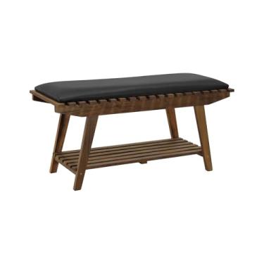 Imagem de Banco/Sapateira 1 Prateleira Summer 100cm Madeira Imbuia Maciça - Stain Imbuia/Estofado Corano Preto