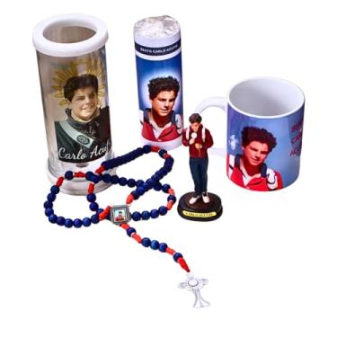 Imagem de Kit São Carlo Acutis Imagem Caneca Vela Terço e P Velas