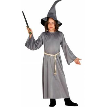 Imagem de Fantasia Mago Medieval Infantil Bruxo Feiticeiro Gandalf do Senhor dos