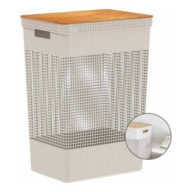 Imagem de Cesto Roupa Suja Organizador Lavanderia Brinquedos Cor Bege