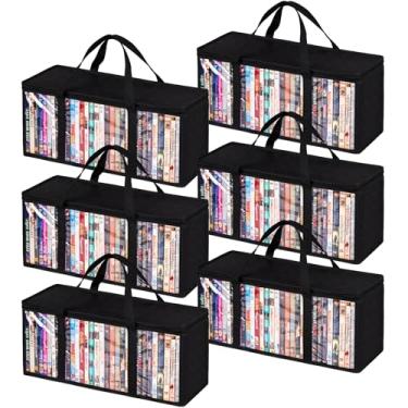 Imagem de Criusia Pacote com 6 bolsas de armazenamento de DVD, organizador de mídia de PVC transparente com zíper e alças, estojo empilhável para CDs, Blu-ray, videogames, álbuns, capas de filmes