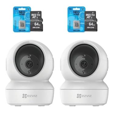 Imagem de KIT 2 Cameras de Seguranca Interna C6N 1080p FullHD Wi-Fi Pan-tilt 360 Branca + 2 Cartoes de Memoria Micro SD 64 GB Hs-tf-d1
