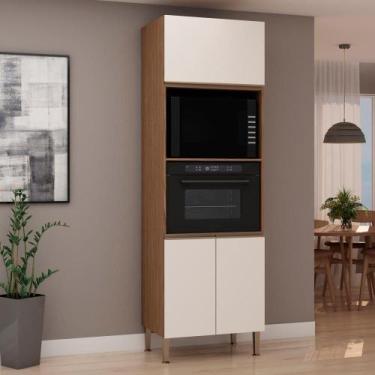 Imagem de Armário De Cozinha Genialflex Conecta 2 Fornos Ébano Branco