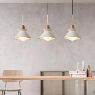 Imagem de DUGHKUGH 3 peças de luz pendente de concreto nórdico Wabi Sabi lustres de cimento natural branco simples luminária suspensa para cozinha ilha sala de jantar corredor bar