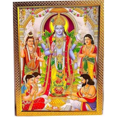 Imagem de Satyanarayana Swamy Vishnu Avatar Satyanarayana Swamy Porta-retrato Pooja Tamanho da foto 45,7 x 30,5 cm multicolorido, moldura dourada Satyanarayana fundo branco