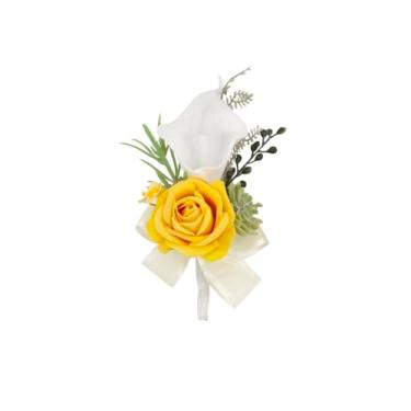 Imagem de Floinla 1 peça única de flor amarela para homens, baile de formatura, flor de girassol de lírio de calla artificial, flor de noivo e padrinho, para cerimônia de casamento, festa