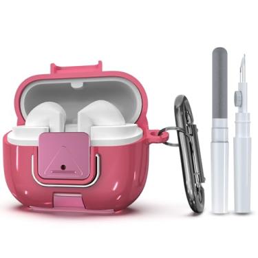 Imagem de Wacanc Capa protetora para Samsung Galaxy Buds 3/3 Pro com clipe de bloqueio seguro, design de suporte de telefone, proteção total, à prova de choque, capa de TPU com mosquetão e kit de limpeza (rosa)