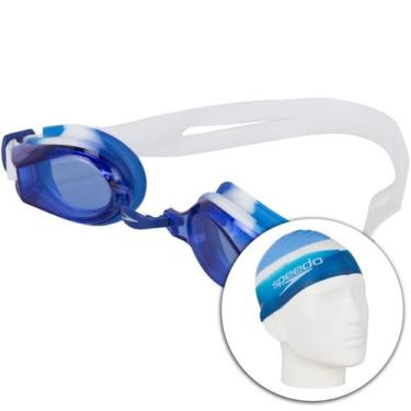 Imagem de Kit Natação Óculos + Touca Speedo Swim Infantil, Azul, Único