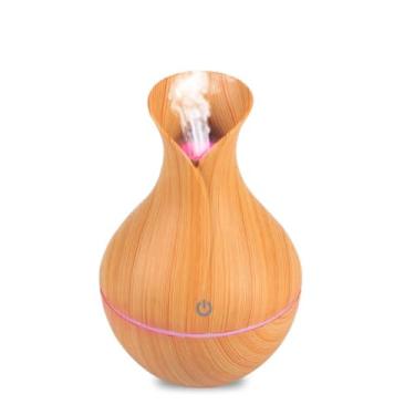 Imagem de Umidificador de Ar Ultrassônico de Madeira 300ml – Difusor de Aromas e Luminária LED 7 Cores – Silencioso, Portátil e Econômico
