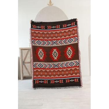 Imagem de Cobertor com estampa asteca, boho, macio, sherpa, tradicional, sudoeste, navajo, estilo tribal, quente, para acampamento, ao ar livre, leve, aconchegante, cobertor boêmio, para sofá, cama, 129,5 x