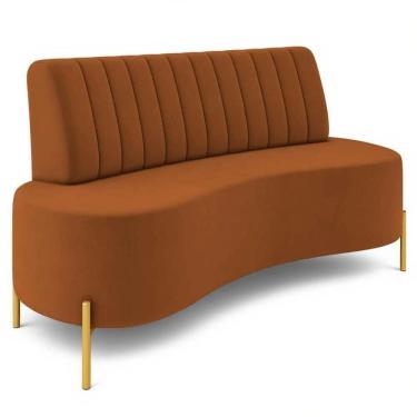 Imagem de Sofá 2 Lugares 160cm Pés Aço Dourado Tamar Veludo Terracota Z08 - Mpozenato