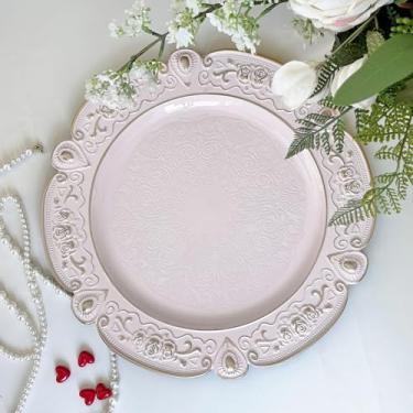 Imagem de Conjunto de 6 pratos de carregamento rosa de 33 cm para pratos de jantar, carregadores redondos para festas de casamento