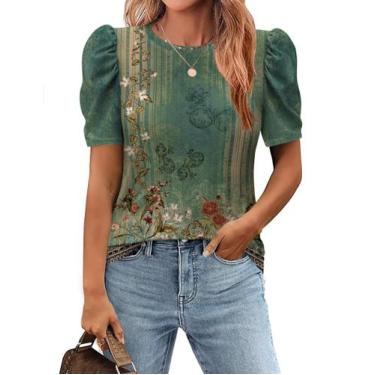 Imagem de Blusa feminina Zeagoo, casual, estampada boho, manga folhada