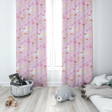 Imagem de Cortina Tecido Oxford Quarto Infantil Rosa Coelhinhas CI26 - 140x220cm