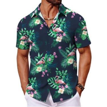 Imagem de Camisa masculina COOFANDY de manga curta com botões e estampa havaiana