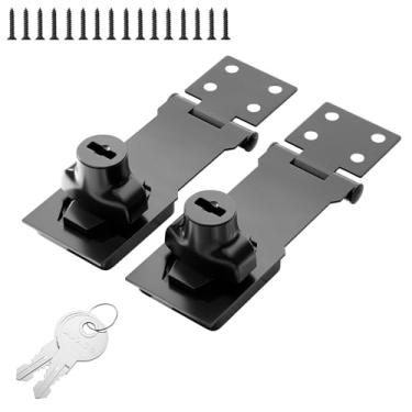 Imagem de GEMASP Trava de portão de trava de ferrolho de 10 cm com a mesma chave, design de botão giratório, travas de segurança para armários, armários e portas pequenas (pacote com 2, preto)